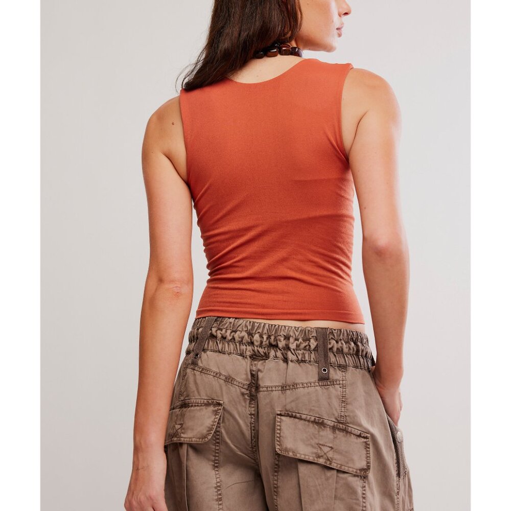 Free People Rust Orange Scoop Neck Ribbed Tank - Picture 3 of 6